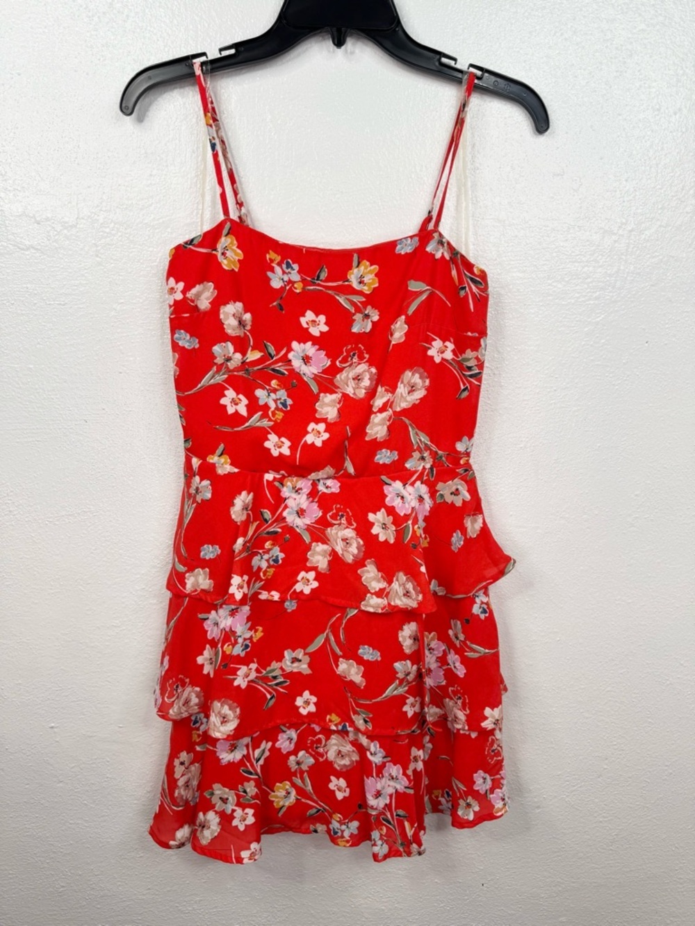 ROW A Womens Red Orange Floral Ruffle Tiered Dress Size S Sleeveless NWOT